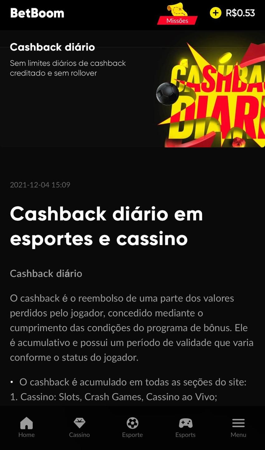 Captura de tela da promoção de cashback na BetBoom, válido para Bac Bo.