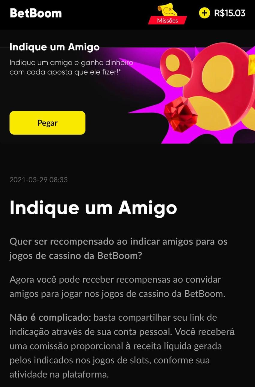 Captura de tela da promoção Indique um Amigo na BetBoom.