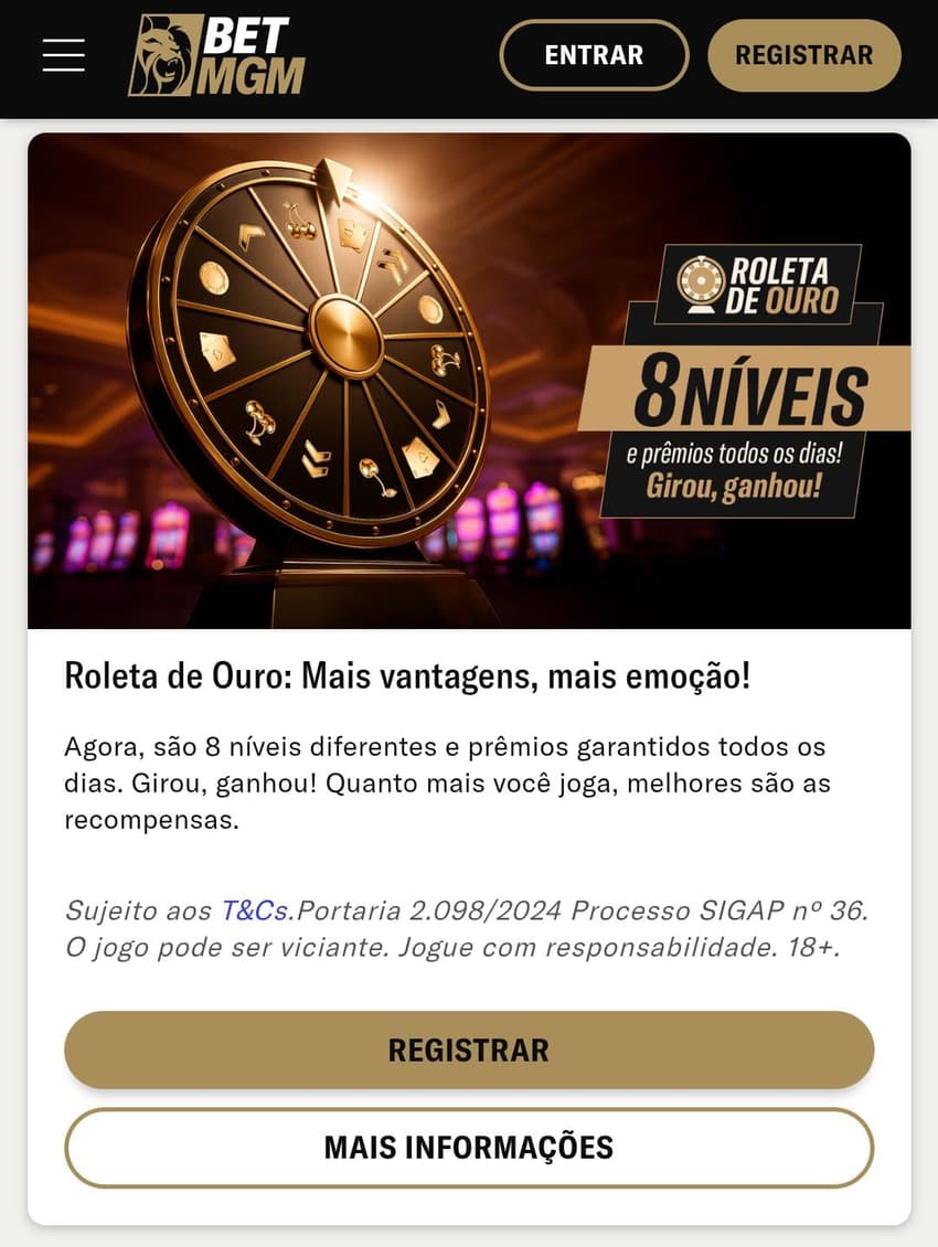 Captura de tela do bônus da BetMGM Roleta de Ouro.