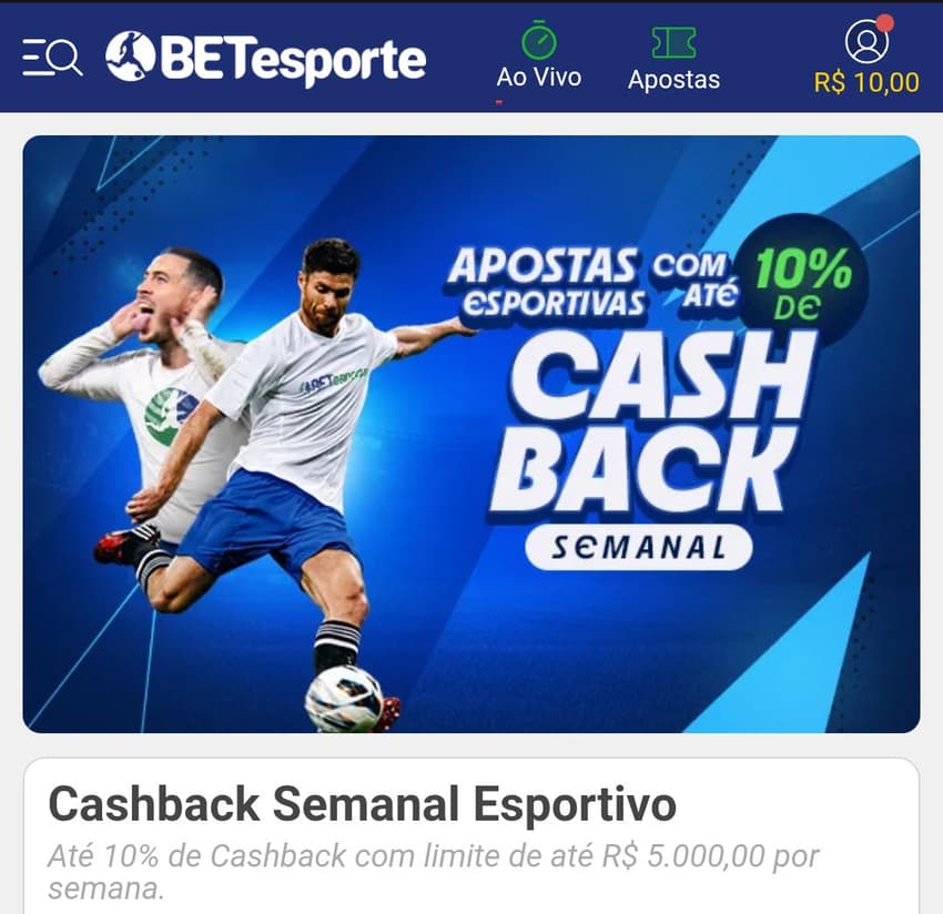 Captura de tela do cashback esportiva da BETesporte.