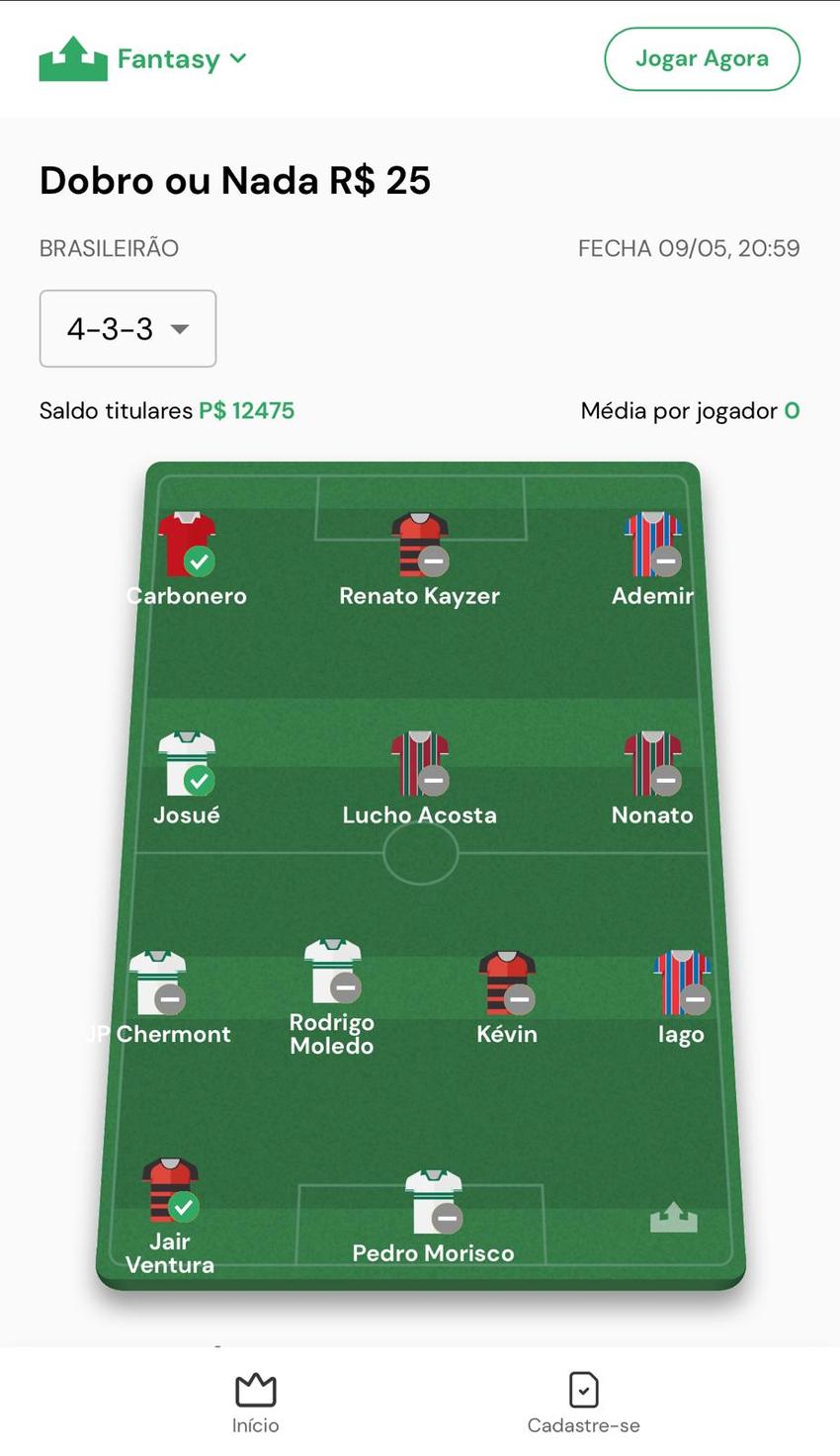 Captura de tela do fantasy sports Rei do Pitaco.