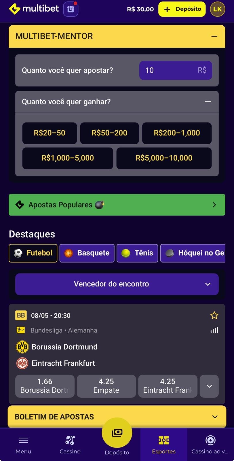 Captura de tela do Multibet-Mentor, função da Multibet que está disponível para apostas nos favoritos da Copa do Mundo 2026.