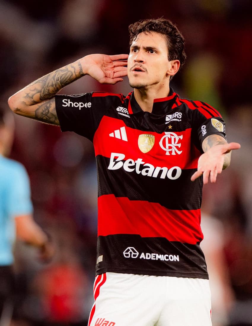 Pedro comemora gol do Flamengo contra o Estudiantes (Foto: Adriano Fontes/Flamengo)