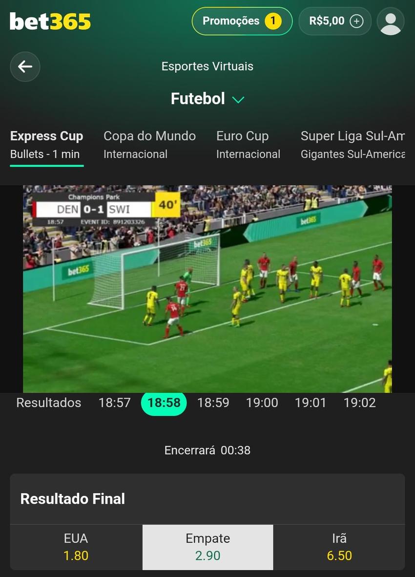Captura de tela do futebol virtual na bet365.