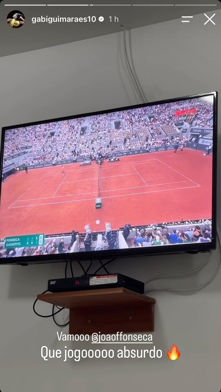Gabi Guimarães reage a partida de João Fonseca contra Djokovic