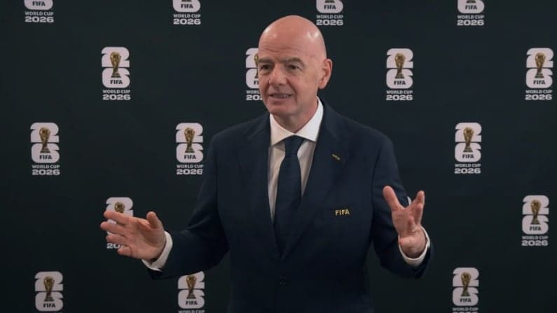 Gianni Infantino, presidente da Fifa, durante evento sobre a Copa do Mundo de 2026