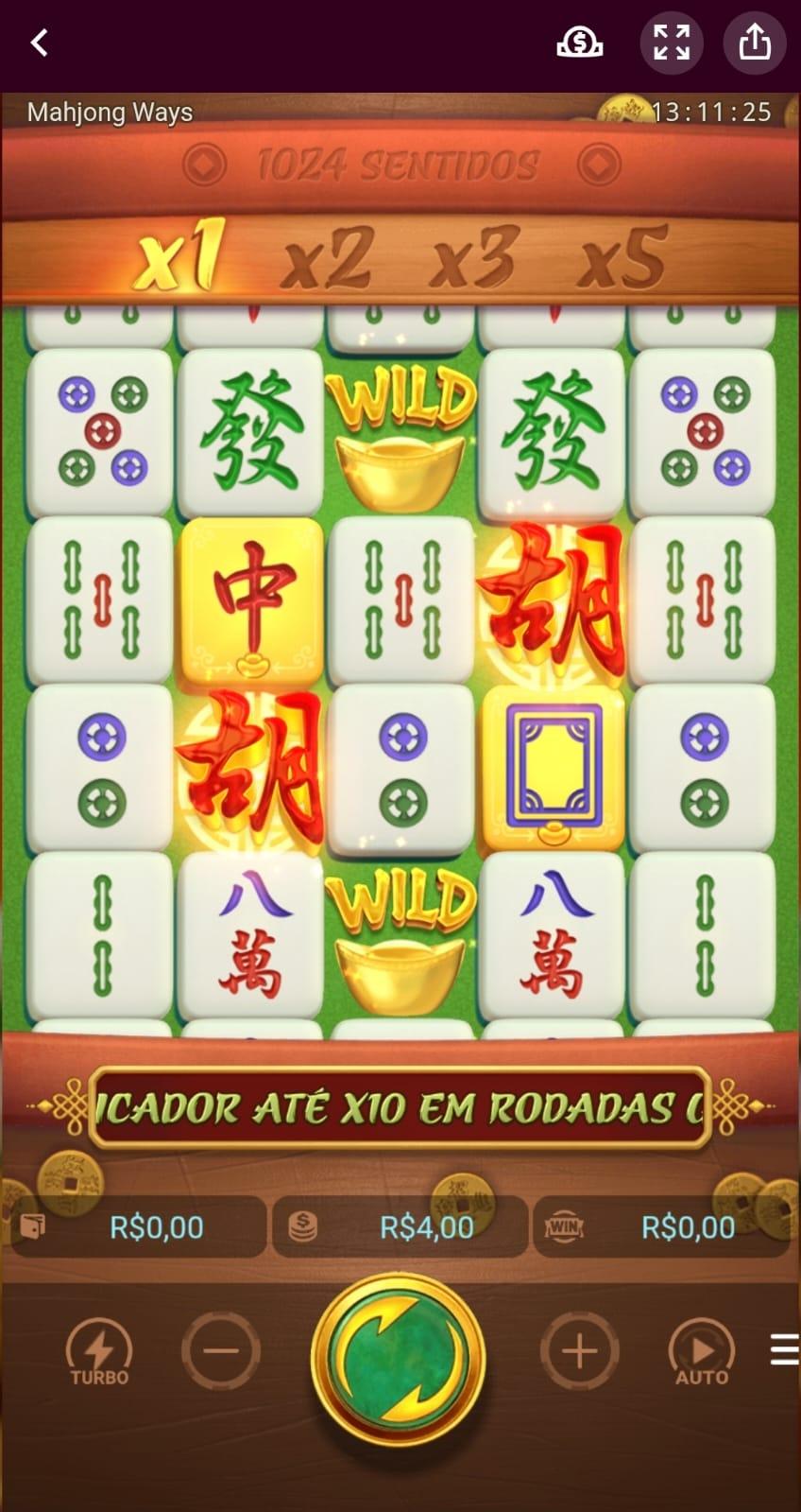 Captura de tela do Mahjong Ways, um jogo da PG Soft com porcentagem de retorno de 96,92%.