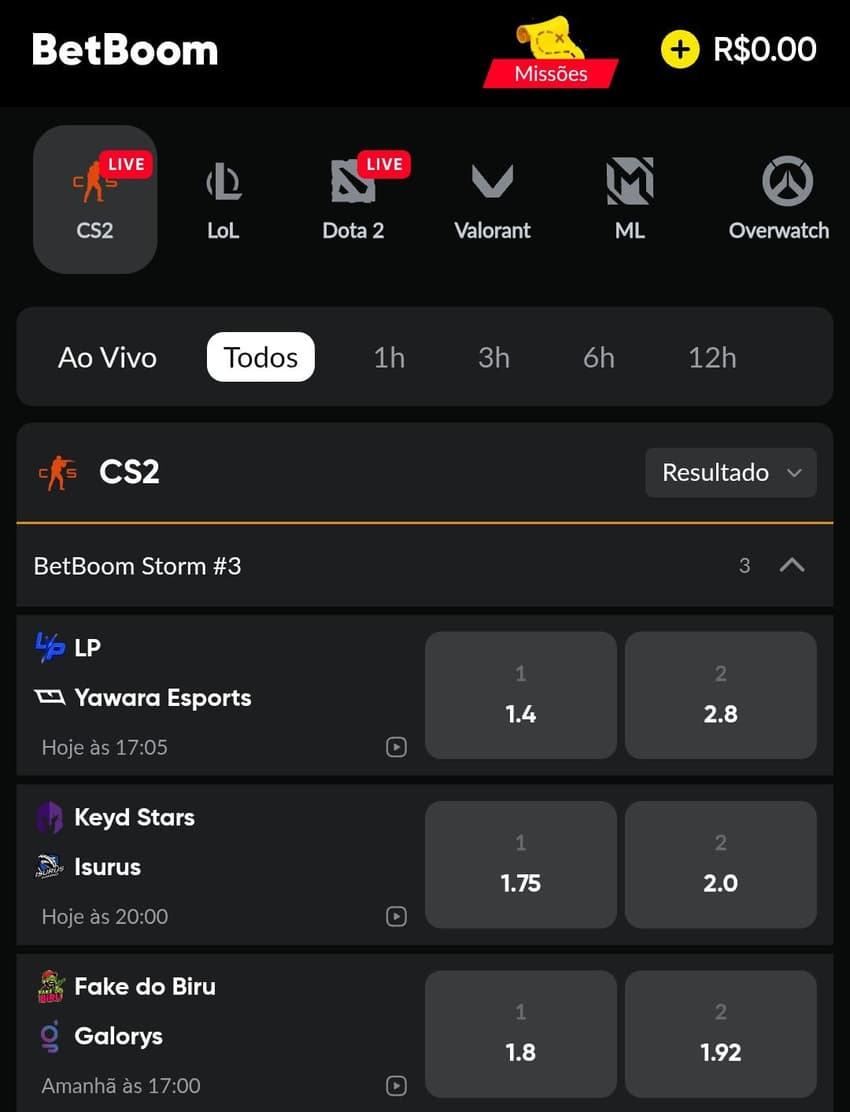 Captura de tela de uma aposta em eSports na BetBoom.