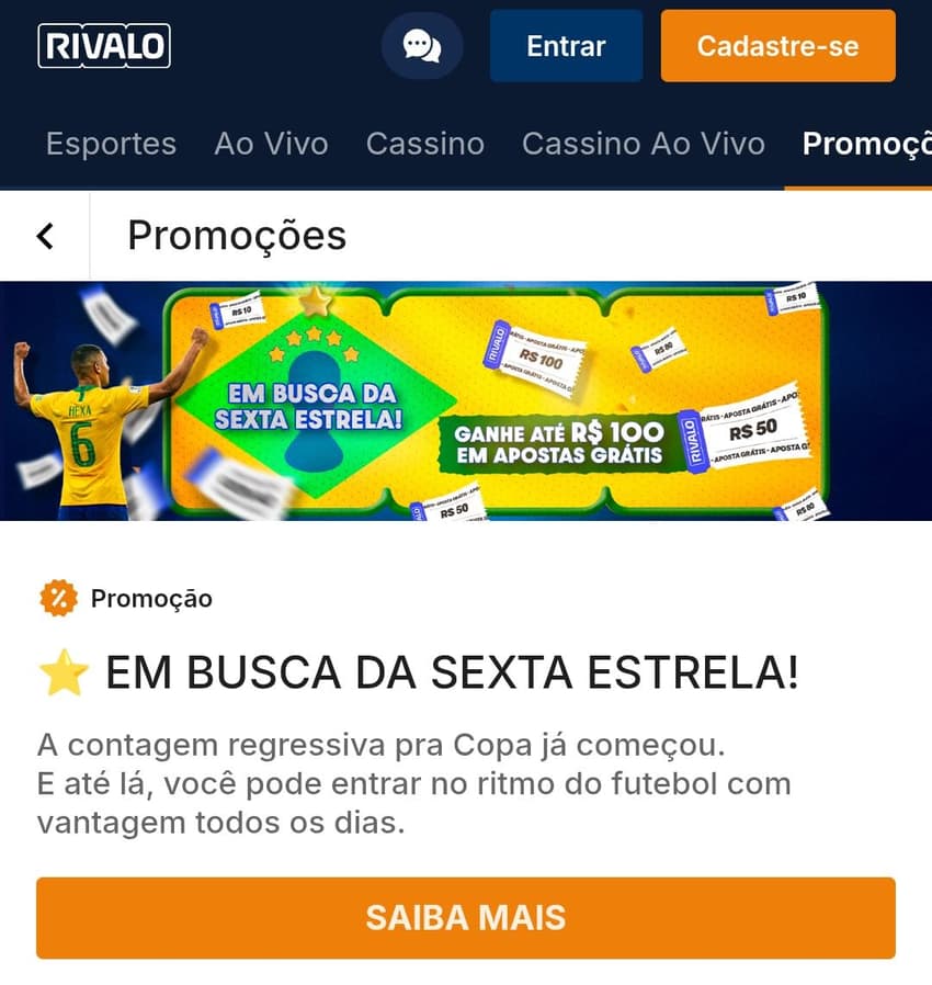 Captura de tela do melhor site de apostas Rivalo.