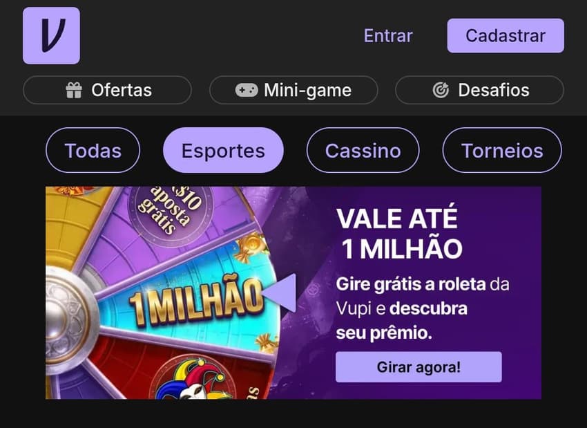 Captura de tela do melhor site de apostas Vupi.