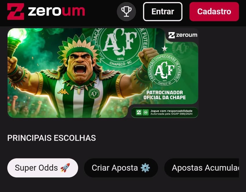 Captura de tela do melhor site de apostas Zeroum Bet.
