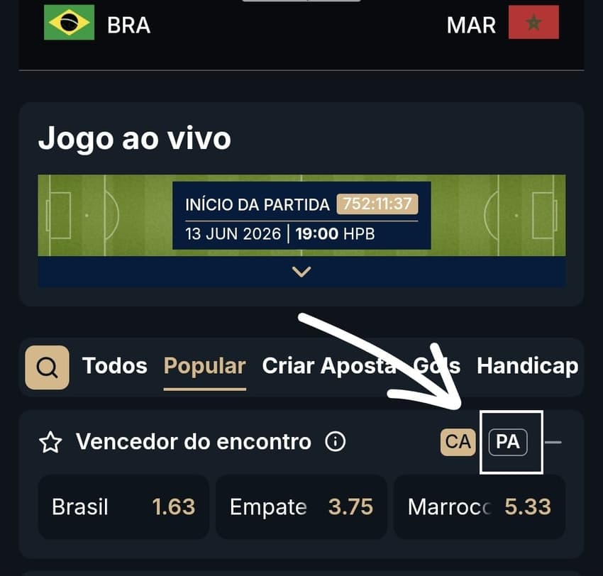 Captura de tela da Estrela bet exibindo um mercado com o recurso de Pagamento Antecipado disponível.