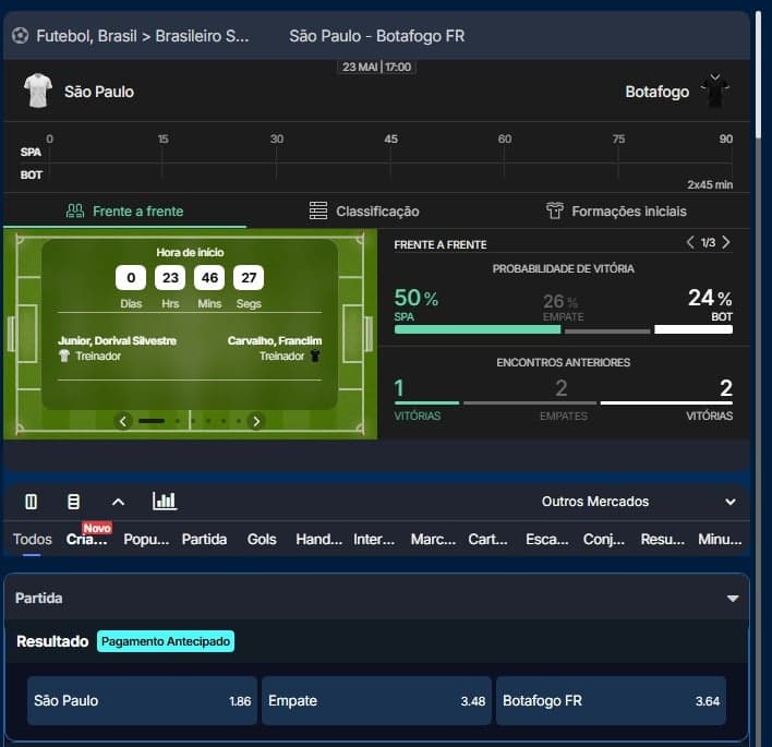 Captura de tela de uma aposta em futebol na Oleybet.