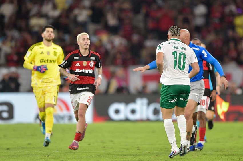 Confusão após a comemoração de Paulinho (Foto: Thiago Ribeiro/AGIF/Folhapress) palmeiras flamengo