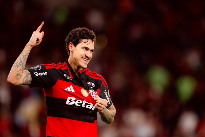 Pedro comemora gol do Flamengo contra o Estudiantes (Foto: Adriano Fontes/Flamengo)