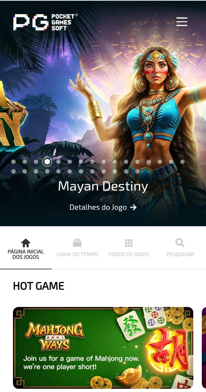 Captura de tela da página oficial da provedora de jogos PG Soft exibindo a seção de games.