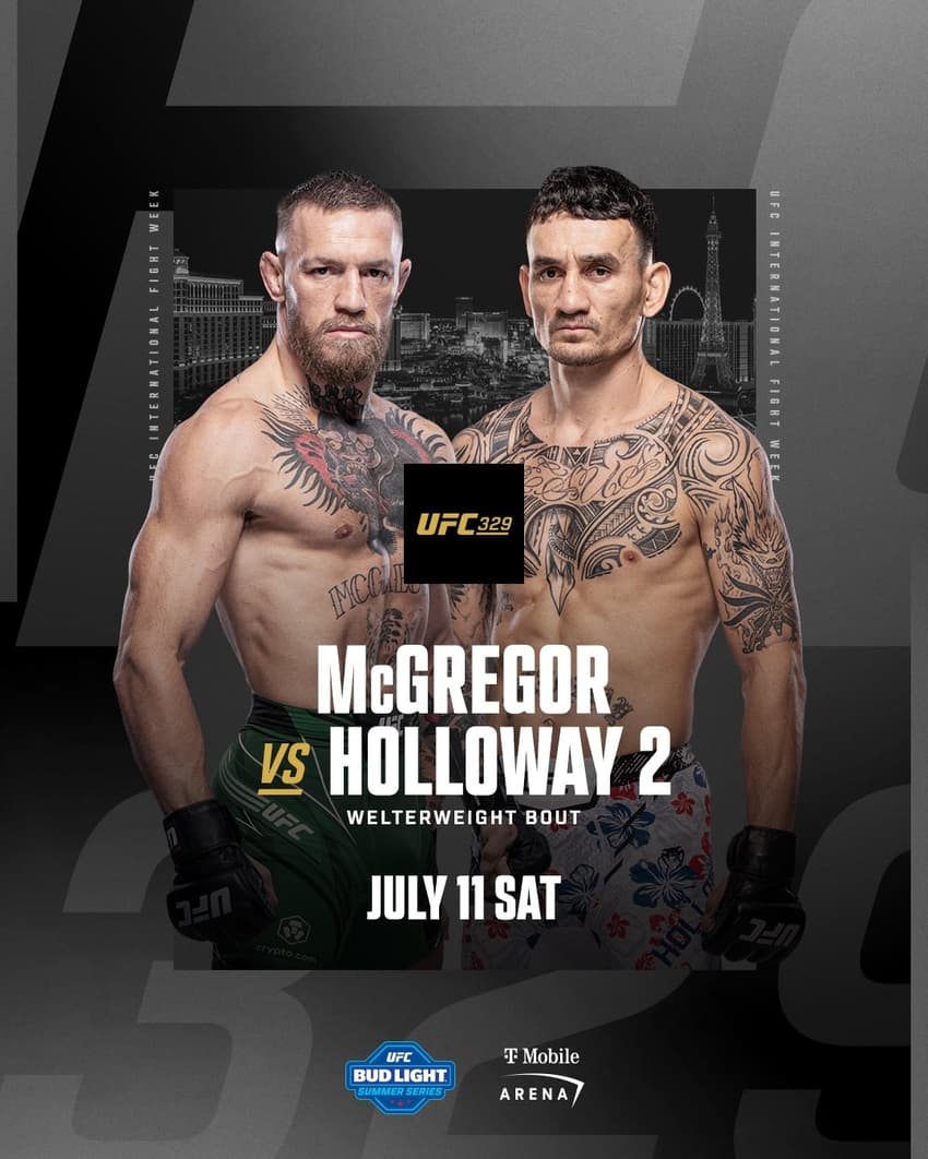 Poster do UFC 329 destaca luta entre McGregor e Holloway (Foto: Reprodução/UFC)