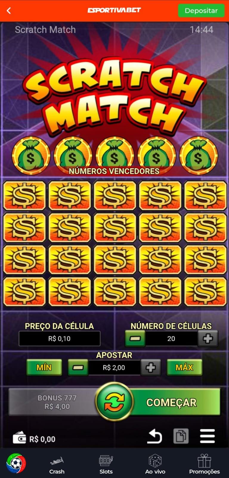 Captura de tela do Scratch Match no cassino Esportiva Bet.