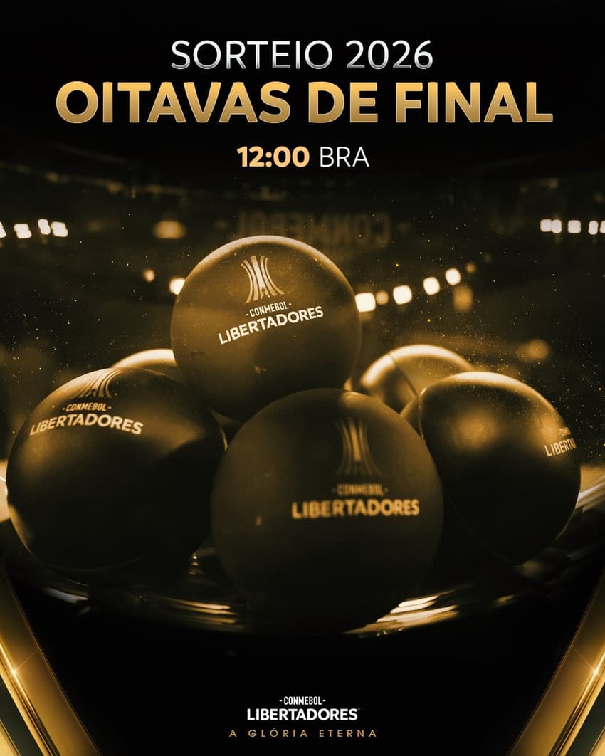 Post oficial da Conmebol para o sorteio do mata-mata da Libertadores de 2026 (Foto: Reprodução/Conmebol)