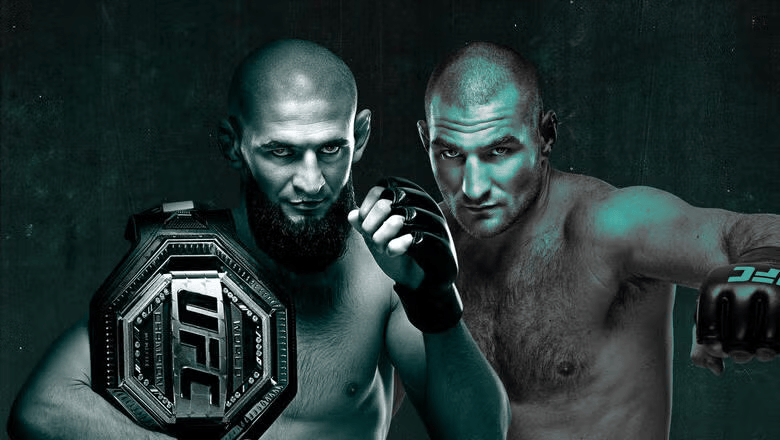 Card oficial do UFC 328, com Khamzat Chimaev e Sean Strickland (Foto: Divulgação/UFC)