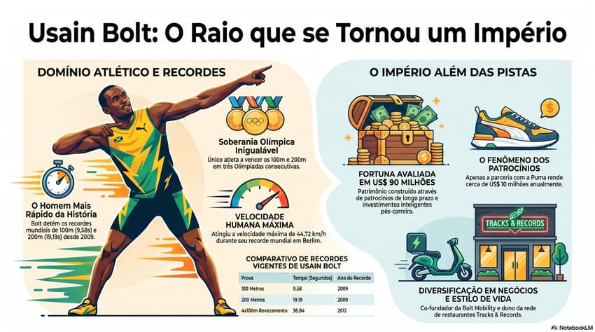 Gráfico mostra alguns dos feitos do jamaicano Usain Bolt, astro do atletismo (Reprodução)