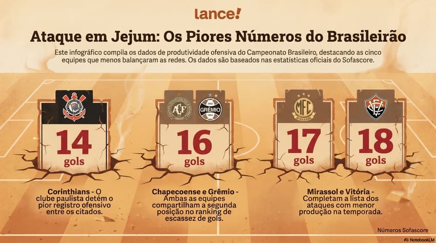 Piores ataques do Brasileirão (Foto: Arte Lance!/Notebooklm)