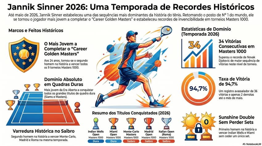 Gráfico mostra os feito de Jannik Sinner em 2026 (Reprodução)