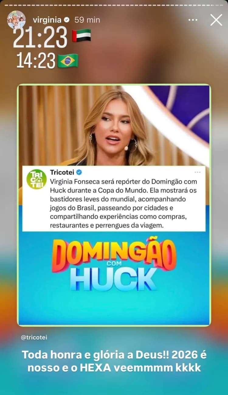 Virgínia confirmou participação na Copa do Mundo