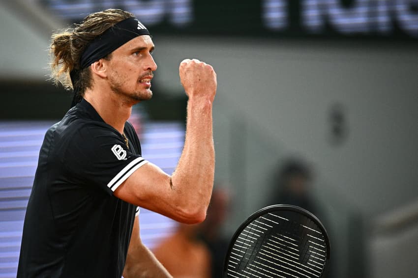 Germany's Alexander Zverev reacts to a point against Spain's Rafael Jodar during their men's quarter final singles match on day 10 of the French Open tennis tournament on Court Philippe-Chatrier at the Roland-Garros Complex in Paris on June 2, 2026. (Photo by JULIEN DE ROSA / AFP)