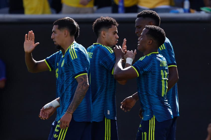 Jhon Arias marcou dois gols no amistoso preparatório para Copa do Mundo entre Colômbia e Jordânia (Foto: Meg McLaughlin/Getty Images/AFP)