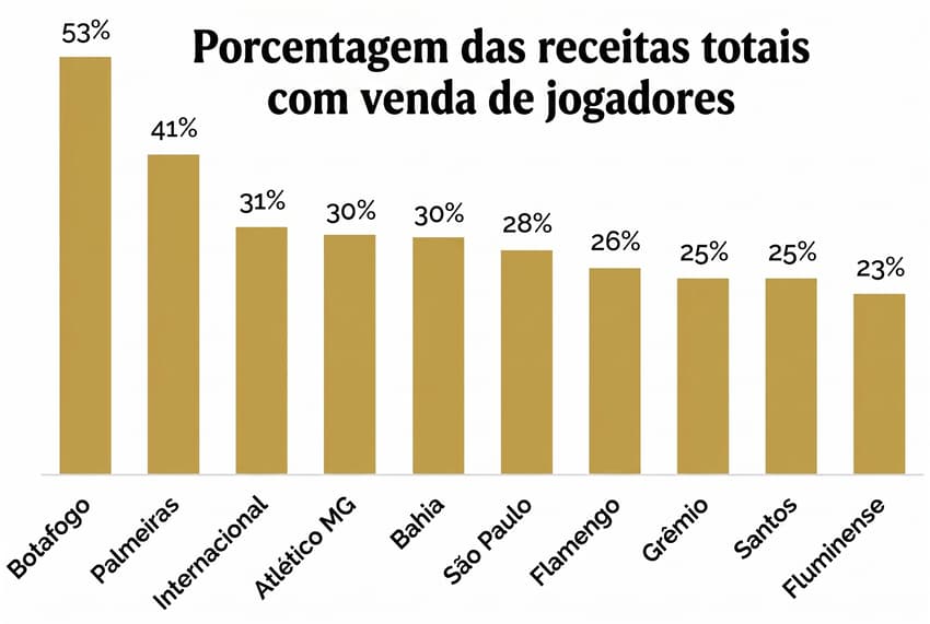 Relatório da Galápagos Capital traz porcentagem das receitas totais dos clubes com venda de atletas