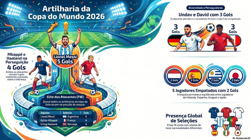Gráfico mostra como está a artilharia da Copa do Mundo de 2026 (Reprodução)