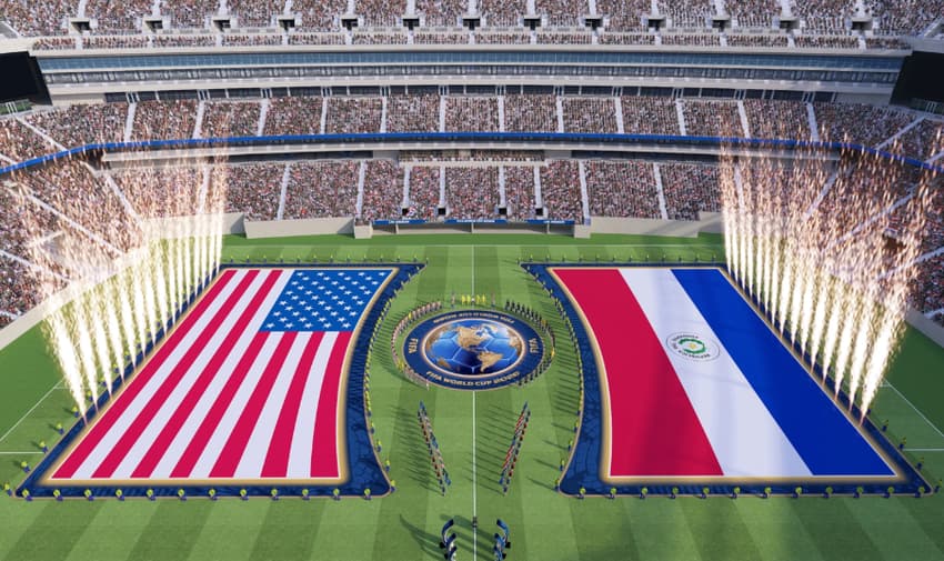 Projeção de como luzes serão usadas no pré-jogo da Copa do Mundo. (Imagem: Divulgação/Fifa)