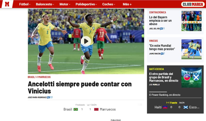 Manchete do "Marca" após a estreia do Brasil (Foto: Reprodução/ Marca)