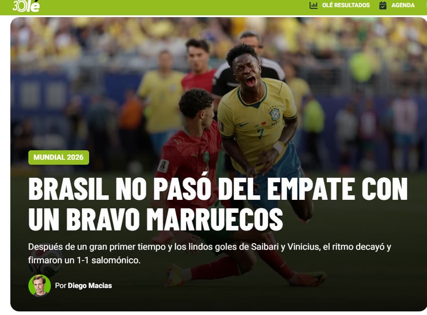 Manchete do "Olé" após a estreia do Brasil (Foto: Reprodução/ Olé)