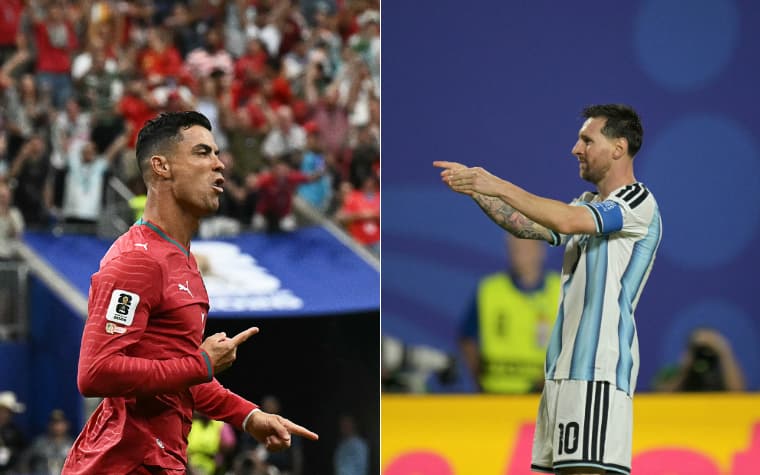 Cristiano Ronaldo e Lionel Messi comemoram gols por Portugal e Argentina na Copa do Mundo