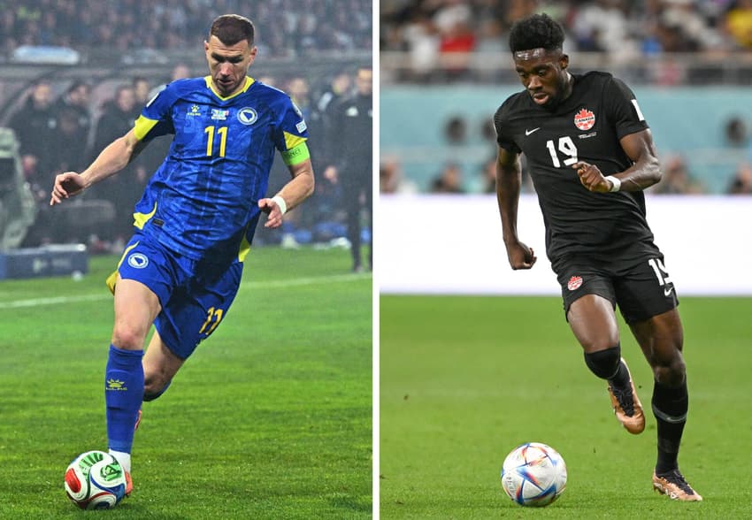Dzeko e Alphonso Davies jogando pela Bósnia e Canadá 