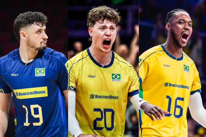 Arthur Bento, Lukas Bergmann e Maicon fazem parte da nova geração de ponteiros do Brasil (Fotos: Volleyball World e Thiago Mendes)