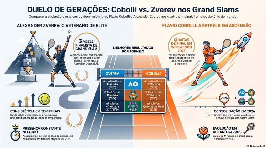 Gráfico mostra números da carreiras de Zverev e de Cobolli (Reprodução)