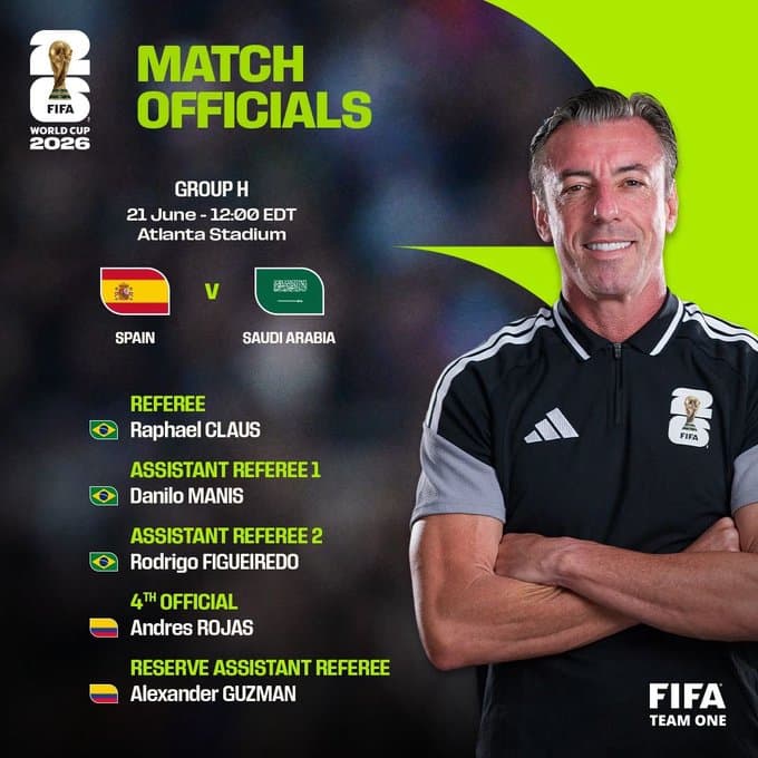 Arbitragem de Espanha x Arábia Saudita (Foto: Reprodução/X)
