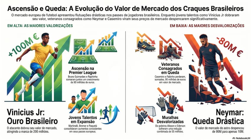 Valores de mercado de Vini Jr e Neymar, além de outros jogadores da Seleção
