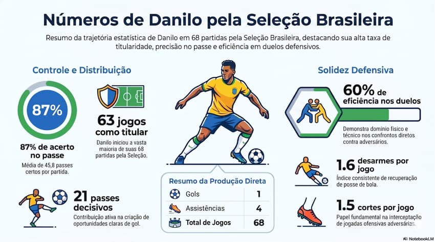 Números de Danilo pela Seleção (Foto: Arte/Lance!)