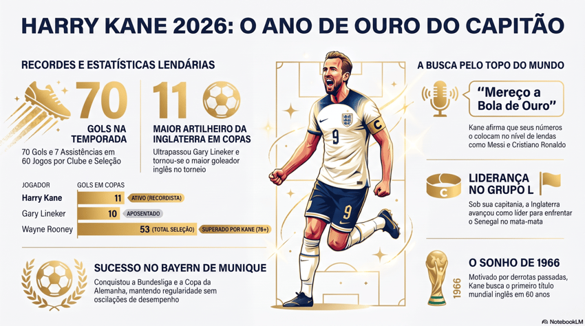 Gráfico mostra feitos da carreira de Harry Kane