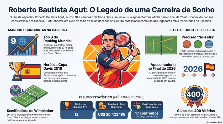 Gráfico mostra feitos da carreira do tenista espanhol Roberto Bautista Agut