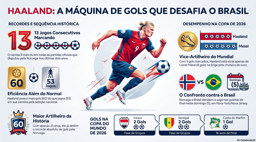 Gráfico mostra números de Haaland pela seleção da Noruega