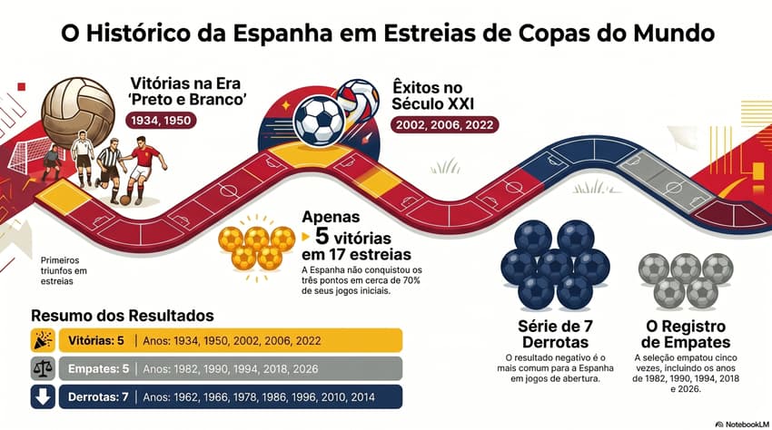 Gráfico mostra o histórico da Espanha em estreia em Mundiais (Reprodução)