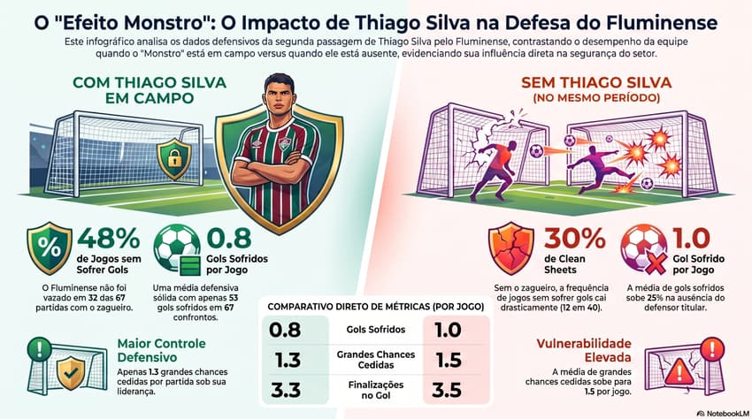  Infográfico do impacto defensivo de Thiago Silva no Fluminense