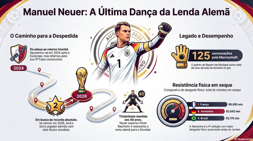 Gráfico mostra feitos da carreira do goleiro alemão Neuer (Reprodução)
