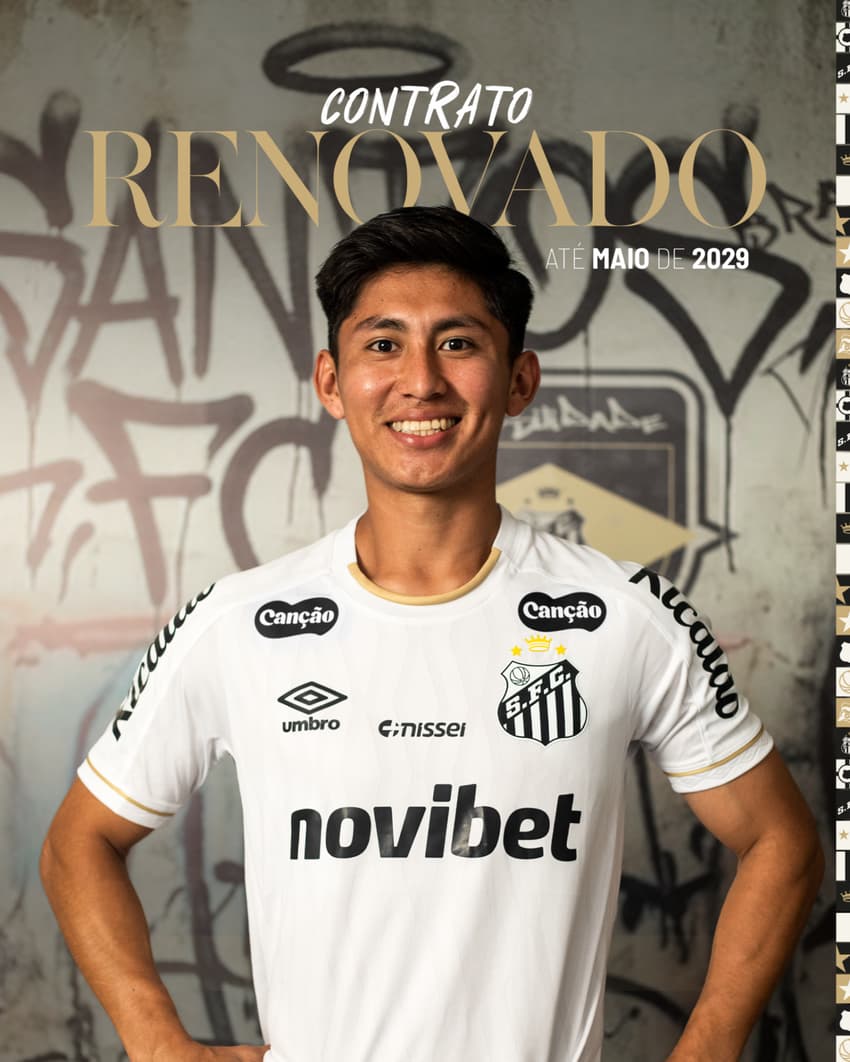 Santos anuncia renovação com Miguelito até maio de 2029. (Foto: Divulgação/ Santos FC)
