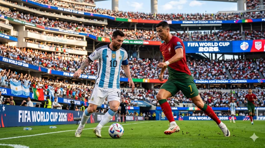 Messi e Cristiano Ronaldo em simulação da Copa do Mundo de 2026 (Foto: Gemini)